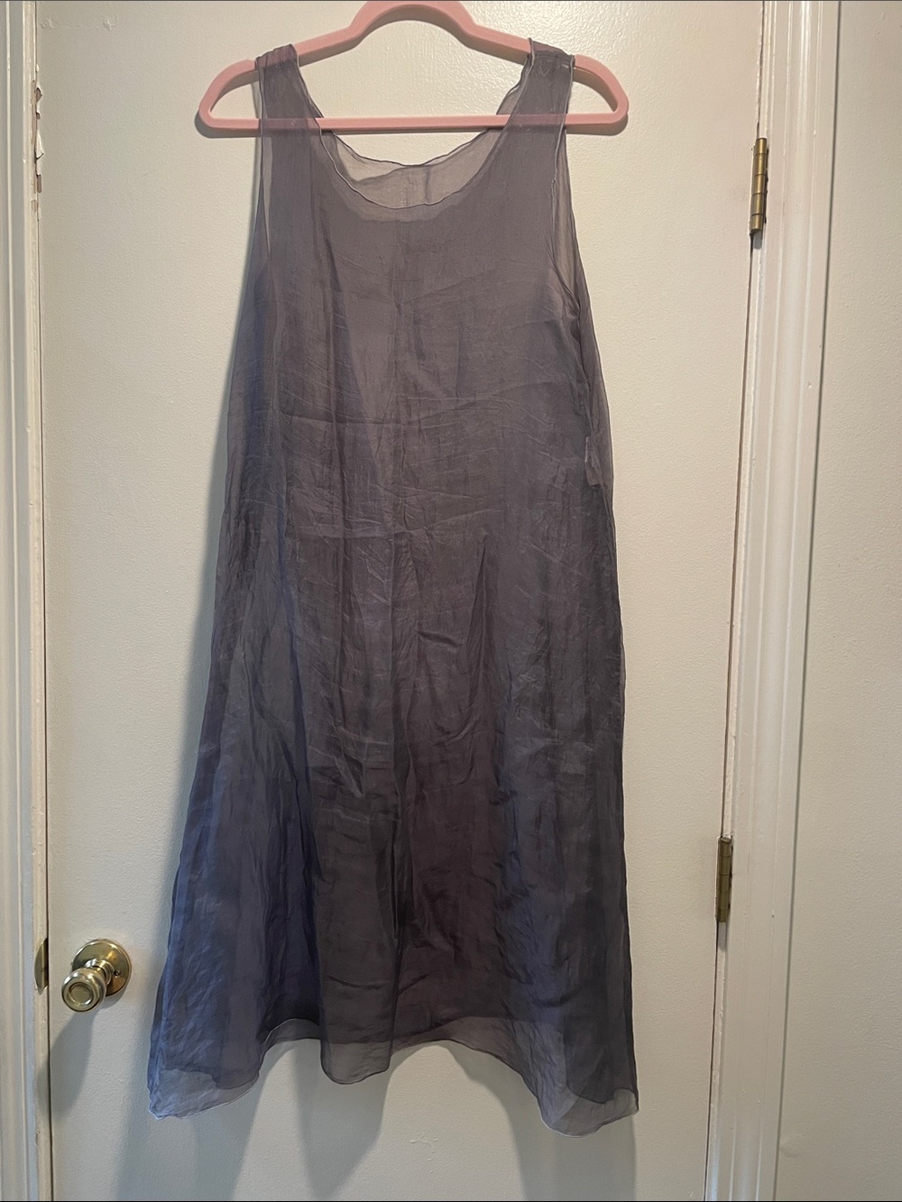 Yellen NY GrapeGray SILK Sheer Layered Midi Dress